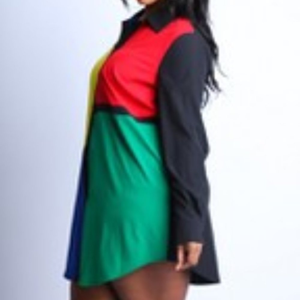 Plus Size Colorblocked shirt dress - Picture 2 of 4